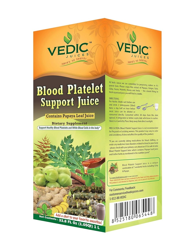 Vedic Juice Papaya Leaf + Flavor Papaya - Χυμός Αιμοπετάλια - Υποστηρίζει το ανοσοποιητικό & Digestive Ένζυμο Υγεία - 33.8oz, Ιδανικό για καθημερινή χρήση