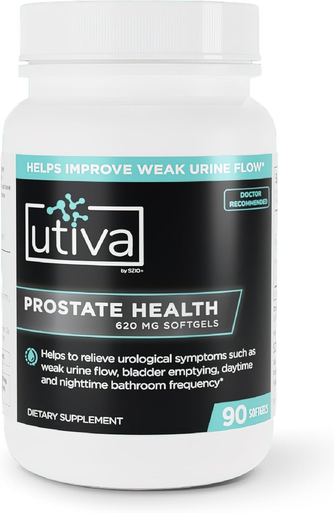 Utiva Prostate Συμπλήρωμα Υγείας για τους άνδρες - Φυσική Φόρμουλα για τη λειτουργία του προστάτη και τη ροή των ούρων - Beta-Sitosterol και Saw Palmetto συμπλήρωμα Prostate - Made in Canada, 90 Softgels
