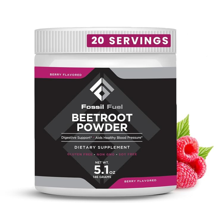 Fossil Fuel Organic Beet Root Powder, Supports Nitric Oxide, Circulation, Energy, Heart Health - Beetroot Premium Superfood Beets Powder Dietary Nitrates, Non-GMO, Vegan-Friendly, Berry (20 Servings)