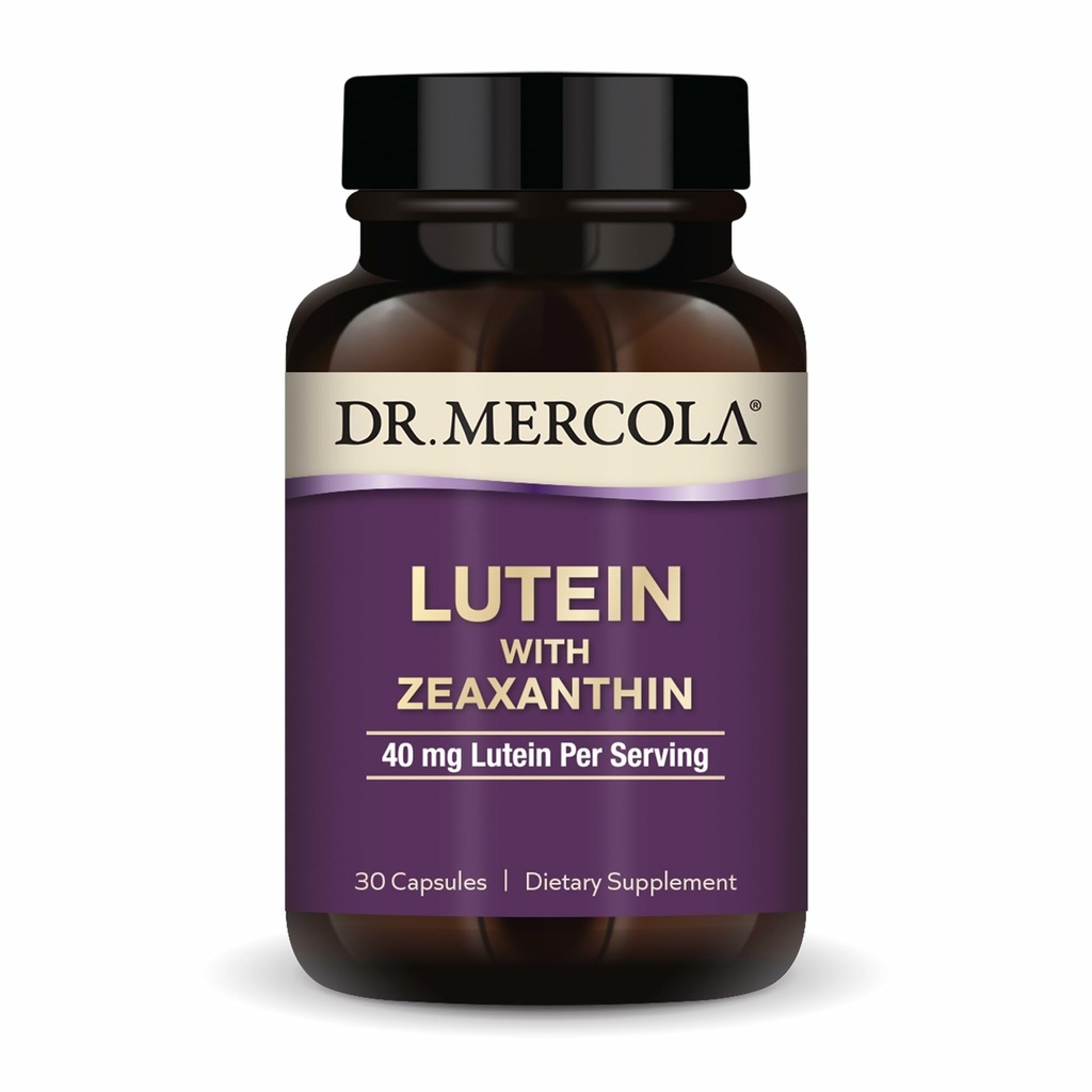 Dr. Mercola Lutein with Zeaxanthin - Supports Eye & Brain Health - Macular Carotenoids from Marigold Flower Extract - Non-GMO, Gluten-Free & Soy-Free - 30 Capsules (30 Servings)