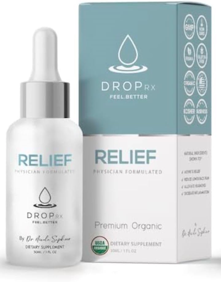 DropRx Relief by Dr. Nicole Saphier – Devils Claw & Organic Ginger Root Extract, Υποστηρίζει την κοινή υγεία & Πεπεισμένη ευεξία, οργανικά, μη ΓΤΟ, Vegan, Gluten Free & Kosher, Made in USA (2 Fl Oz)