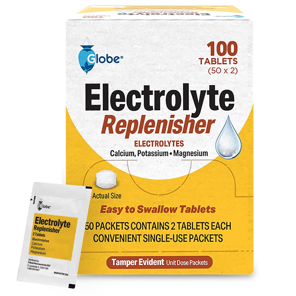 Globe Electrolyte Replacement Tablets for Rehydration, Excision Recovery, Youth & Adult Athletes, Πεζοπορία, Camping, & Sports Recovery and More... 50 Πακέτα 2 Tablets Κάθε ένα, 100 Count