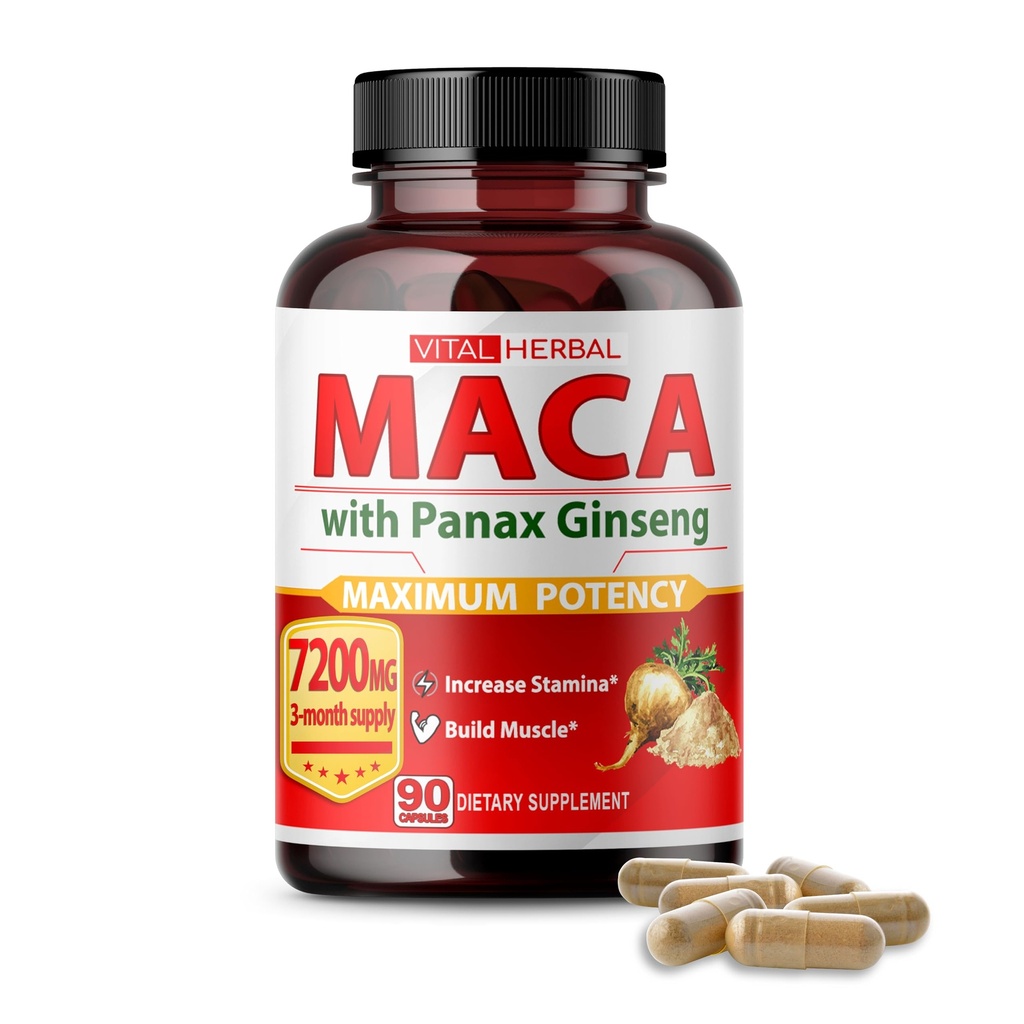 Vital Herbal Maca Root Complex with Ashwagandha, Tongkat Ali, Tribulus, Horny Goat Weed & Panax Ginseng – Herbal Support for Energy & Performance – 90-Day Supply