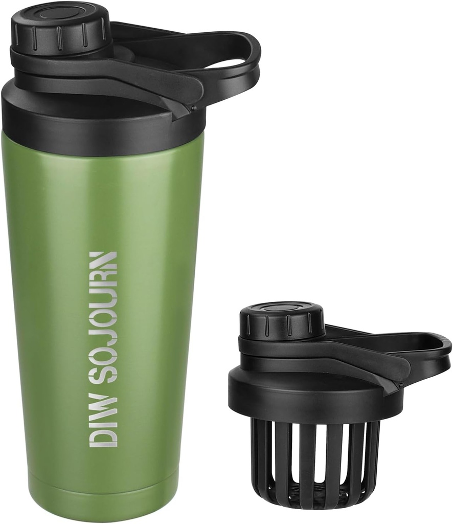 DIW 24 oz Shaker μπουκάλι, Αδιάβροχη φιάλη αναδευτήρα χάλυβα με το θόρυβο-ελεύθερο σχεδιασμό, μονωμένο κύπελλο αναδευτήρα μετάλλων για τις πρωτεΐνες και πριν την προπόνηση, Gym μπουκάλι αναδευτήρα (πράσινο)