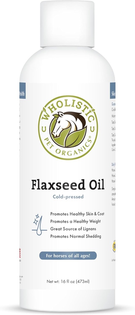 Wholistic Pet Organics Flaxseed Oil: Βιολογικό έλαιο λιναρόσπορου για άλογα -Flax Oil συμπλήρωμα ίππου με αντιοξειδωτικό πλούσιο δεντρολίβανο και Ωμέγα 3, 6 λιπαρά οξέα για Cardio, ανοσοποιητικό, δέρμα και Coat Health-16 Oz