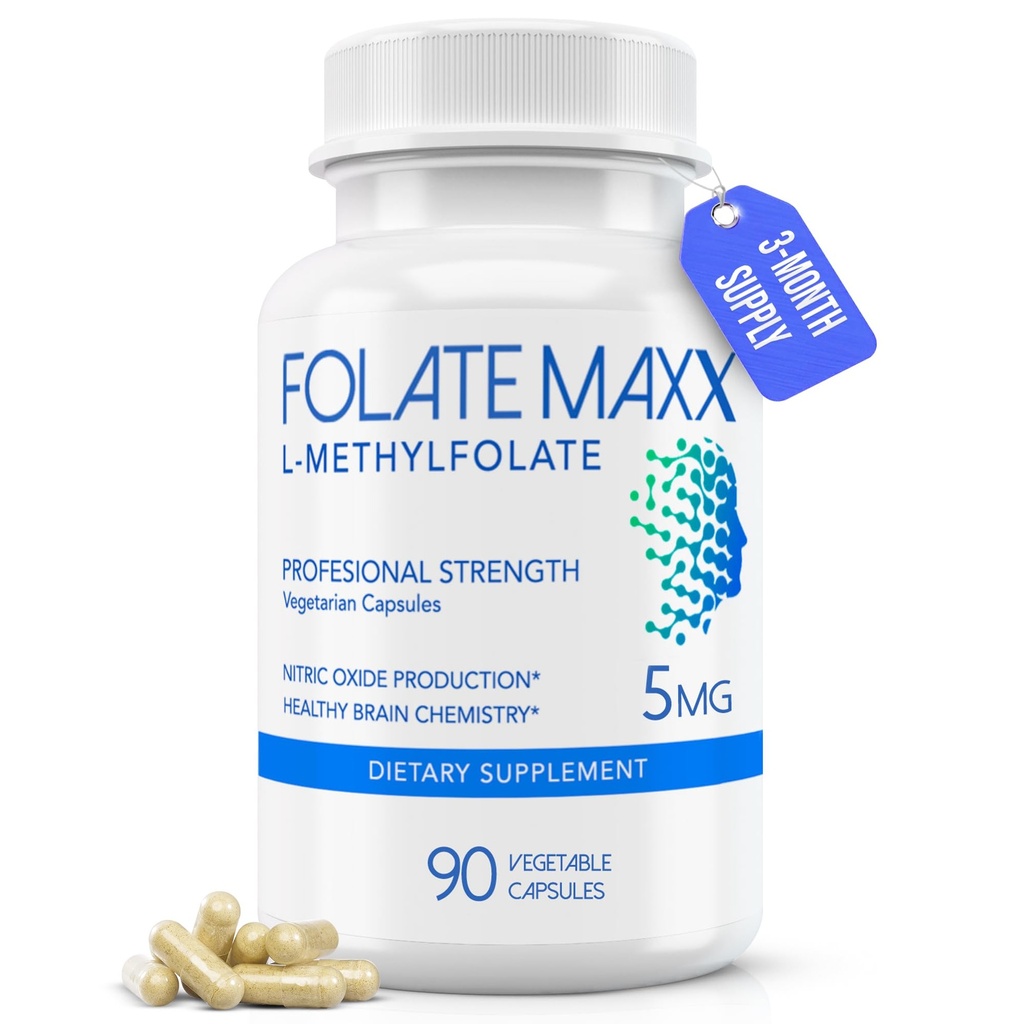 FolateMaxx L-Methylfolate 5mg, 90 κάψουλες – Doctor Formulated methyl folate Supplement for Women & Men – Υψηλή ισχύς 5-MTHF για την ενέργεια, Mood & Focus – Μη-GMO, Χωρίς γλουτένη (3μηνία προσφοράς)