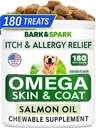 BARK&SPARK Omega 3 για σκύλους - 180 ιχθυέλαια Θεραπείες για σκυλοβόμβα, Αλλεργία του δέρματος μάσημα, Itch Relief, Hot Spots Θεραπεία - Κοινή Υγεία - Skin and Coat Supplement - EPA & DHA λιπαρά οξέα - λάδι σολομού
