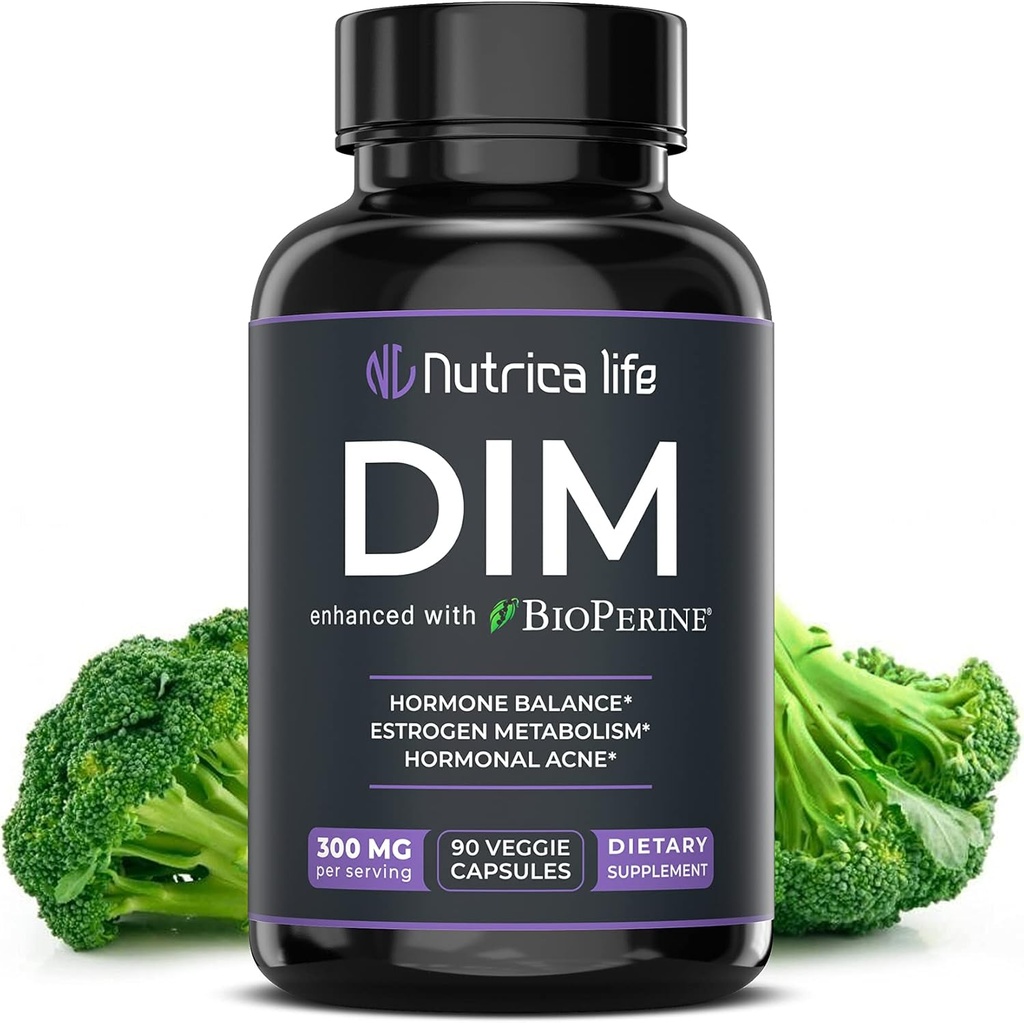 Συμπλήρωμα DIM 300mg - Diindolylmethane με Broccoli & BioPerine - Ορμονική Υποστήριξη Ισορροπίας για γυναίκες & άνδρες, Οιστρογόνο Μεταβολισμός, Εμμηνόπαυση Ανακούφιση & Ορμονική Ακμή Ελέγχου - 90 Vegan Caps
