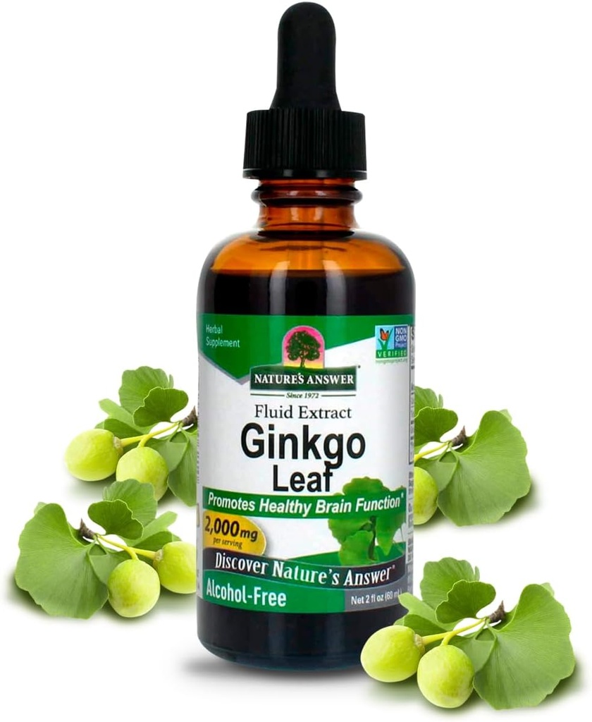 Nature's Answer Alcohol-Free Ginkgo Leaf 2000mg 2oz Extract | Stimulates Memory, Mood & Concentration | Gluten-Free, Kosher Certified & No Preservatives | Single Count