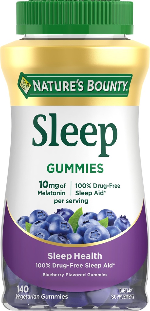 County της φύσης 10 mg Melatonin Gummy, 100% συμπλήρωμα ύπνου χωρίς φάρμακα, 10 mg, Blueberry, 140 Ct