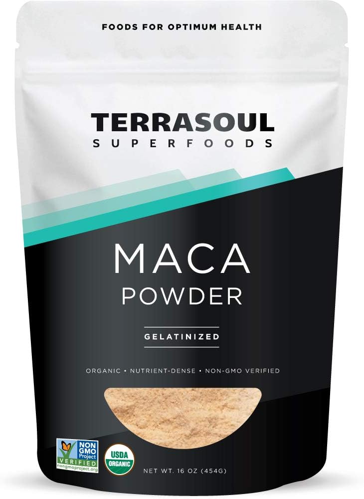 Terrasoul Superfoods Βιολογική Ζελατινοποιημένη σκόνη Maca, 16 Oz, Ισορροπία ορμονών, Ενέργεια Boost, και Superfood Smoothies με Περουβιανή ρίζα Maca, Gelatinized για Easy Digestion