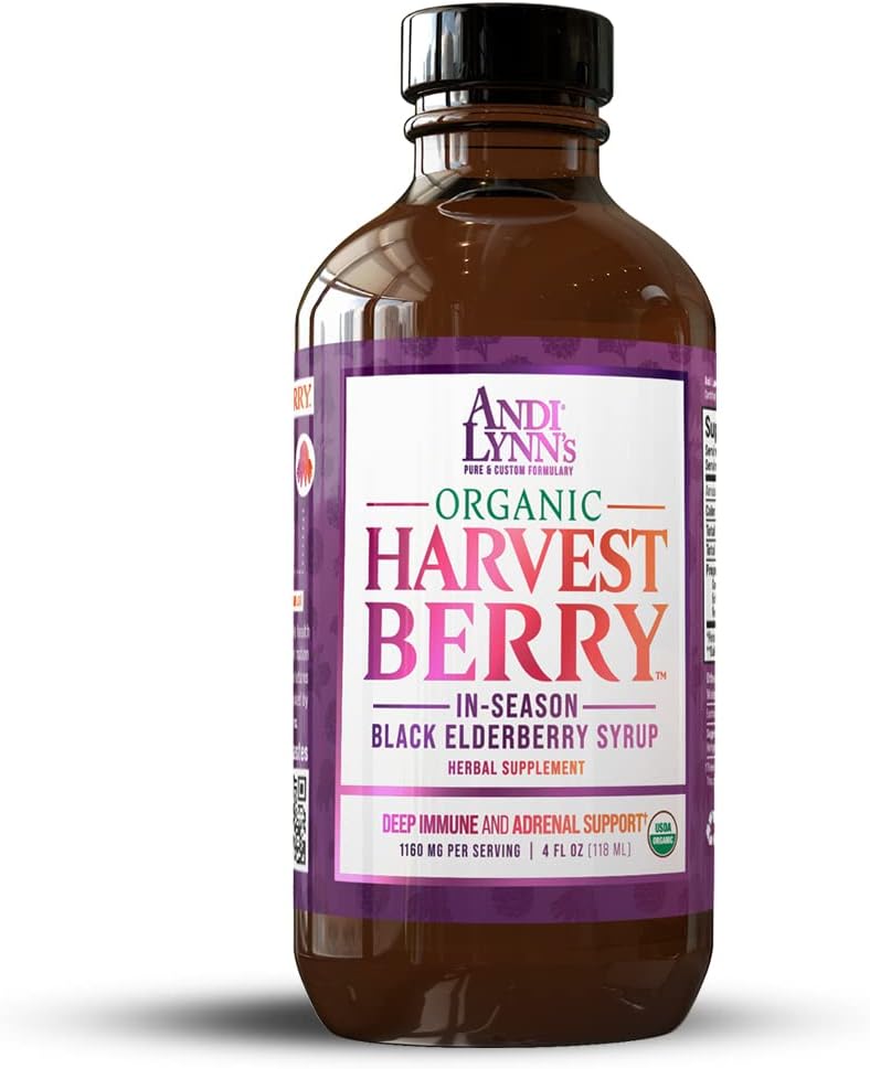 Condi Lynn's Organic Harvest Berry Syrup για παιδιά και ενήλικες – Real Honey Elderberry Syrup for Immune Support - Θεραπευτική Φόρμουλα - 4 Fl. Oz (Pack of 1)