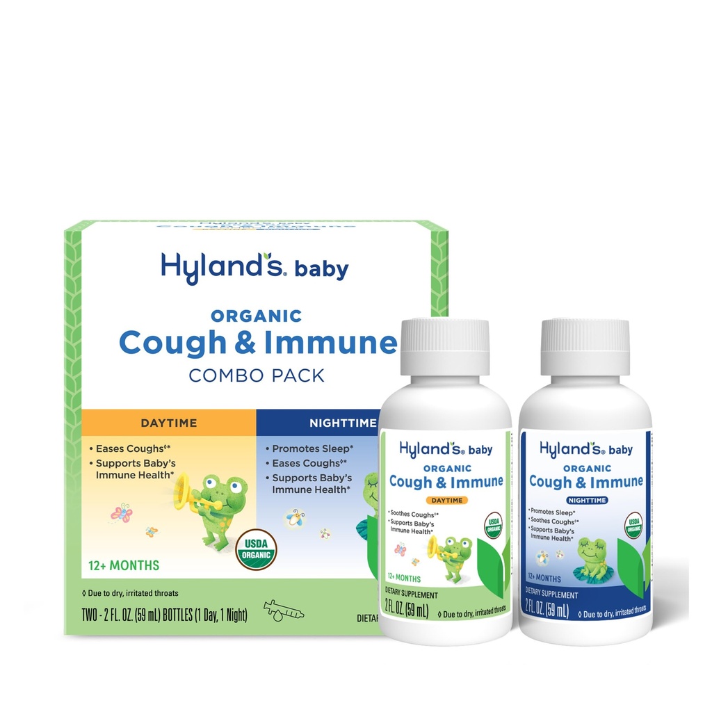 Η Baby Organic Cough Syrup του Hyland και το ανοσοποιητικό πακέτο υποστήριξης ημέρας και νύχτας Combo, διευκολύνει τους βήχας, υποστηρίζει την ασυλία, προωθεί τον ύπνο, δύο 2 Fl Oz. Φιάλες (4 fl oz)