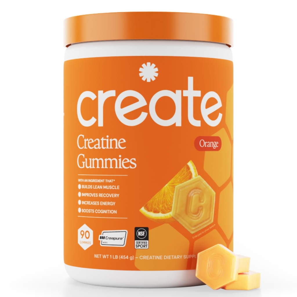 Δημιουργία Creatine Monohydrate Gummies για άνδρες & γυναίκες, ενίσχυση της εστίασης, τη δύναμη και την αντοχή, Anti-Melting Formula, Vegan, Gluten-free, μη-GMO, 1,5g Creatine per Gummy (Orange, 90 ct)