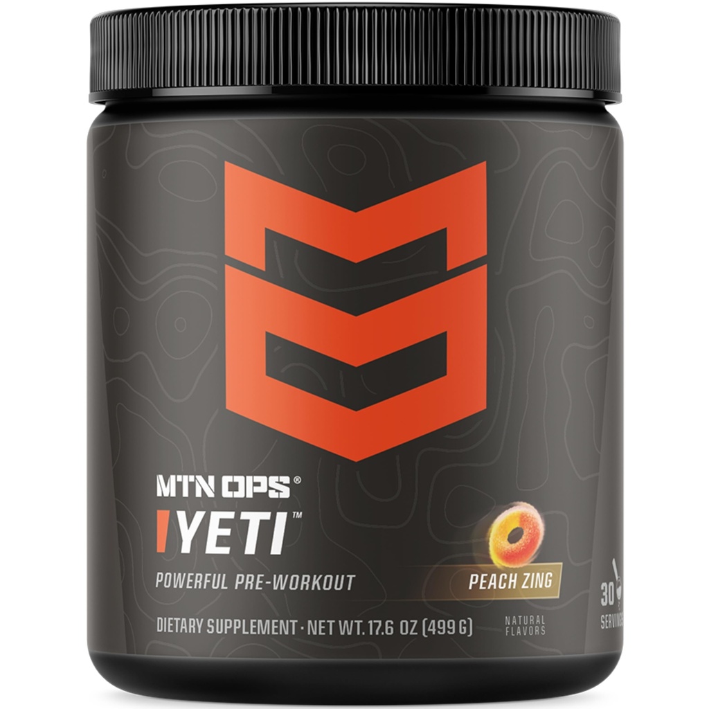 MTN OPS Yeti Pre-Workout Powder Energy Drink with Creatine, 200mg καφεΐνη & BCAAs με Beta Alanine, 30-Serving Tub, Ροδάκινο Zing