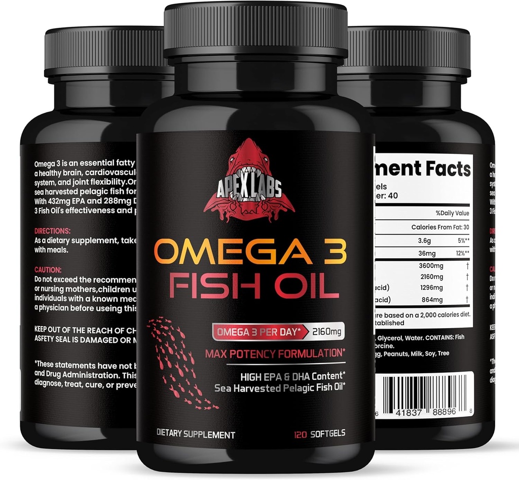 Triple Strength Omega 3 Fish Oil - Burpless Fish Oil Supplement w/EPA & DHA Λιπαρά Οξέα από Μονοπηγή Άγριας Αλάσκας Pollock - 1200 mg, 120 ct