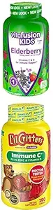 Bundle of Vitafusion Kids Elderberry Gummy Vitamins, 60Ct + Lil Critters Kids Immune C Gummy Supplement: 60 or 120mg Vitamin C Per Serving, 190 Count (95-190 Day Supply)