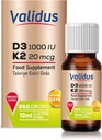 VALIDUS Βιταμίνη D3K2 Σταγόνες – Υψηλής ισχύος Βιταμίνη D3 + K2 MK-7, 250 Υγρές σταγόνες, Ενισχυμένη απορρόφηση για την υγεία των οστών και της καρδιάς, Υποστηρίζει την Ανοσοποιητική λειτουργία, Μη ΓΤΟ, Χωρίς γλουτένη, Εύκολο στη χρήση, 10 ml