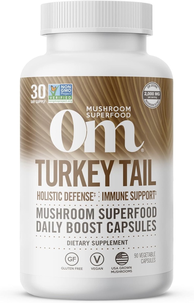 Om Mushroom Superfood Turkey Κάψουλες ουράς Mushroom Superfood Supplement, 90 Count, 30 ημέρες, ανοσοποιητική υποστήριξη, Πολυσακχρίδες, Beta-Glucans, Gut Health & Holistic Defense Mushroom Supplement