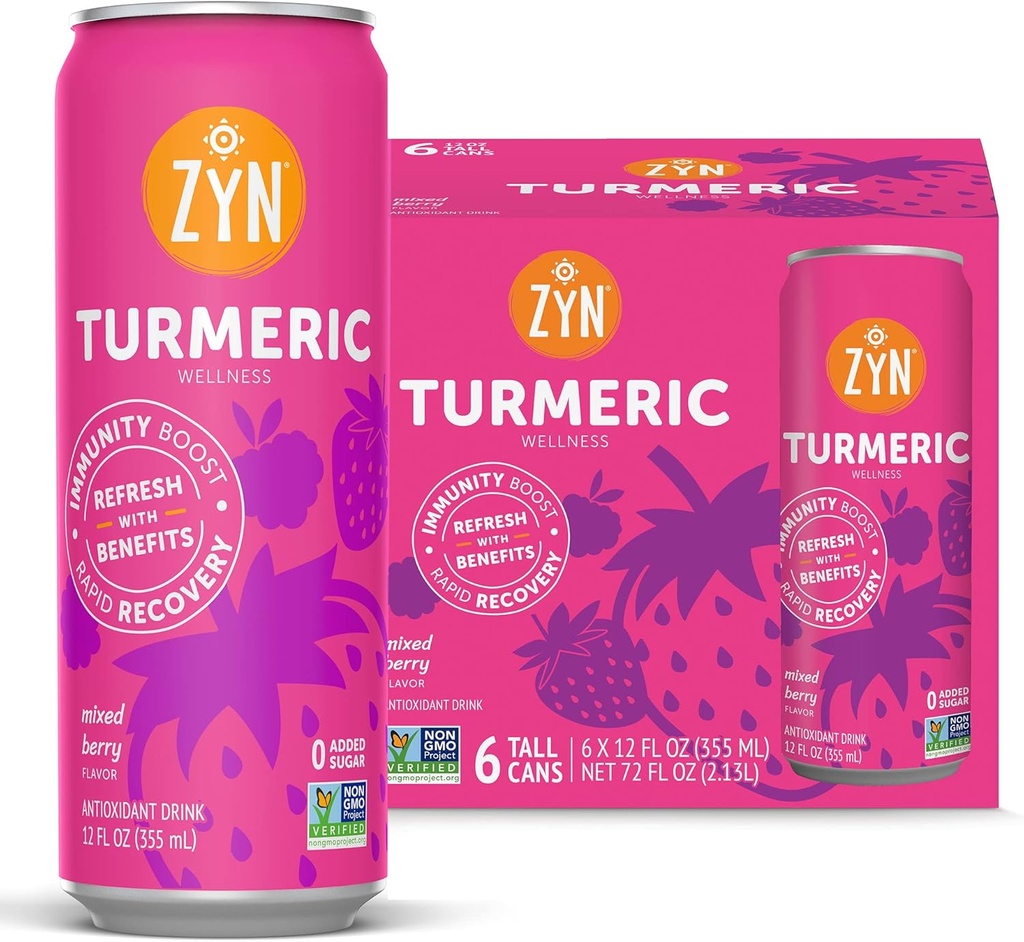 ZYN Turmeric Wellness Drink 6 (πακέτο), Μίγμα Berry Flavored Turmeric Curcumin Drink with Black Pepper, No Added Sugar, Low Carb & Low Calorie Drink, Καθαρή Εναλλακτική