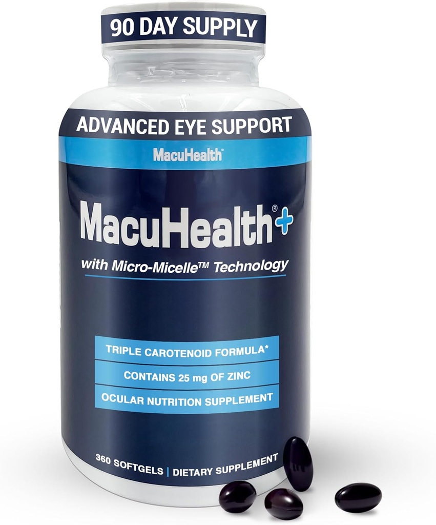 Macuhealth Plus+ Eye Vitamins συμπλήρωμα για ενήλικες - 90 Ημέρα προσφοράς με λουτεΐνη, Ζεαξανθίνη, και μεσο-Ζεαξανθίνη - Μη αρωματισμένη, Βιταμίνη για τα μάτια