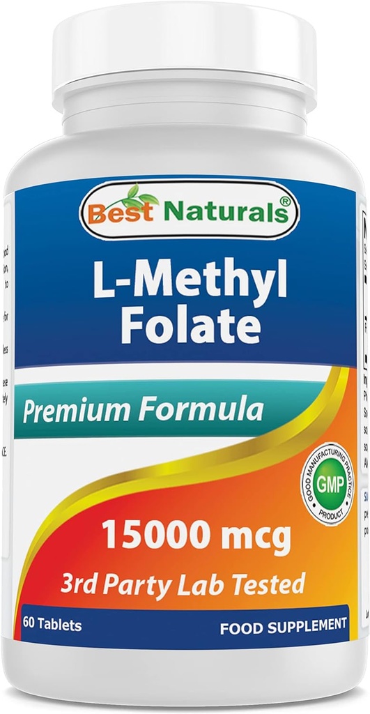 Best Naturals methyl folate 15000 mcg (15mg) (Most Bio-διαθέσιμα) 60 δισκία - Υποστηρίζει Cell Formation Function, Εγκέφαλος, Μνήμη, Καρδιαγγειακή Υγεία (60 Count (Pack of 1))