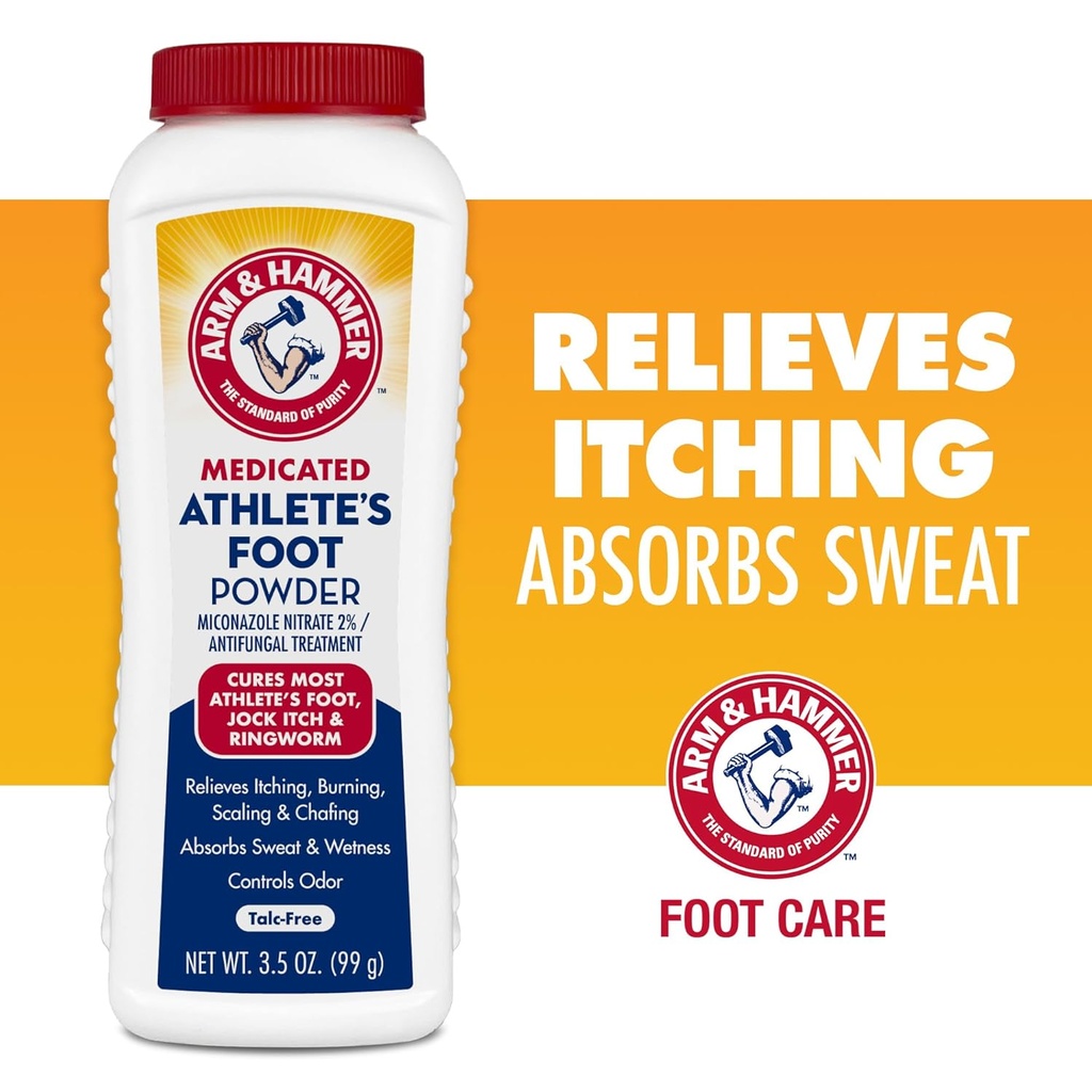 Arm & Hammer Athlete's Foot Powder - Αντιμυκητιασική θεραπεία για τα πόδια με Baking Soda - Ανακουφίζει φαγούρα, καύση, και Odor - κλινικά Αποδεδειγμένη Φόρμουλα - 3,5 oz 4 Pack (4)