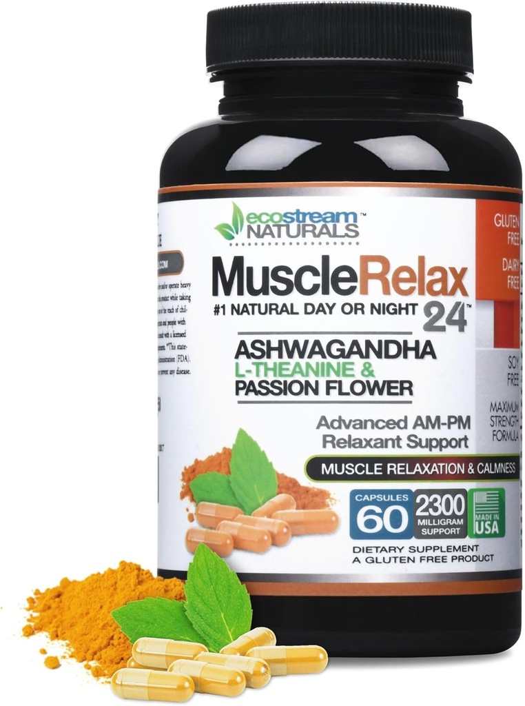 MuscleRelax 24/7 Υποστηρίζει τη μυϊκή χαλάρωση, την ημέρα ή τη νυχτερινή χρήση, φυσικά παράγωγα συστατικά - Ασφαλής και αποτελεσματική - Χωρίς γλουτένη - 60 κάψουλες χορτοφάγων