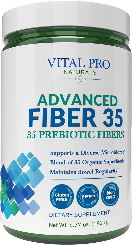 Vital Pro Naturals - Advanced Fiber 35 συμπλήρωμα σκόνης για διατροφική υποστήριξη και περιστασιακή δυσκοιλιότητα με 35 προβιοτικές ίνες και 35 οργανικές υπερτροφές για Bowel Regularity, 6.77 oz