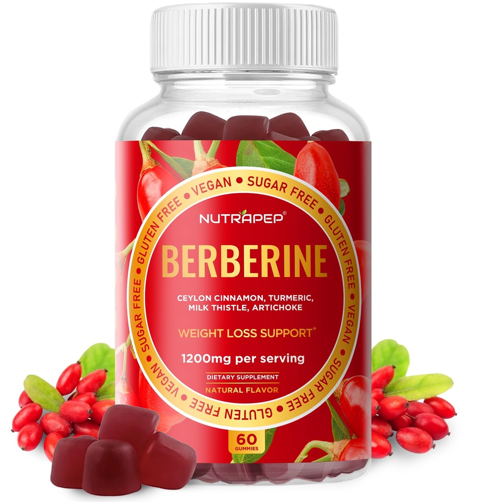 Premium βερβερίνη HCl GLP-1 Βάρος Απώλεια Gummies (1200mg) με Κεϋλάνη Κανέλα Κουρκουμάς Γάλα Thistle Artichoke - Χωρίς ζάχαρη Γλουτένη υψηλής ισχύος GLP1 συμπλήρωμα υποστήριξης