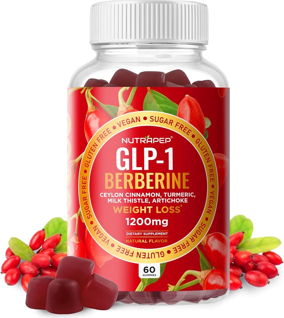 Premium βερβερίνη HCl GLP-1 Βάρος Απώλεια Gummies (1200mg) με Κεϋλάνη Κανέλα Κουρκουμάς Γάλα Thistle Artichoke - Χωρίς ζάχαρη Γλουτένη υψηλής ισχύος GLP1 συμπλήρωμα υποστήριξης