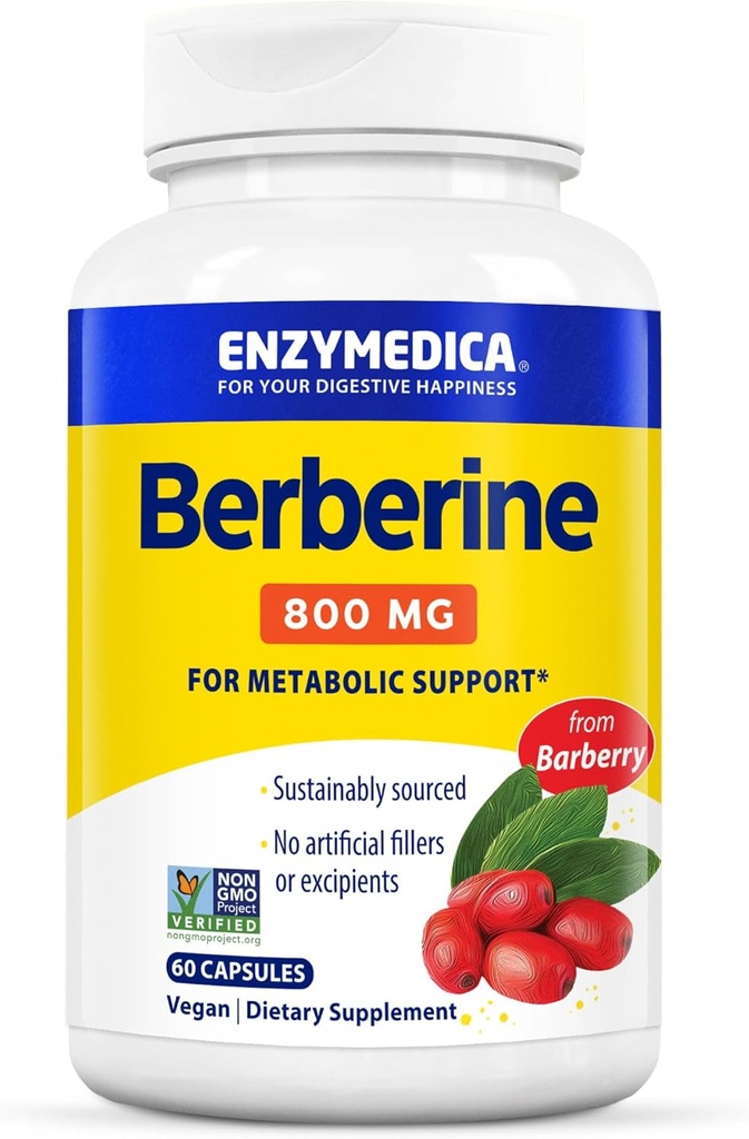 Enzymedica Berberine 800 mg – Κάψουλες Vegan για τη Μεταβολική Υποστήριξη – από Βιώσιμα πηγαζόμενα Barberry – Μη ΓΤΟ, Χωρίς Γλουτένη, Χωρίς Γέμισμα ή Έκδοχα – 60 Κάψουλες