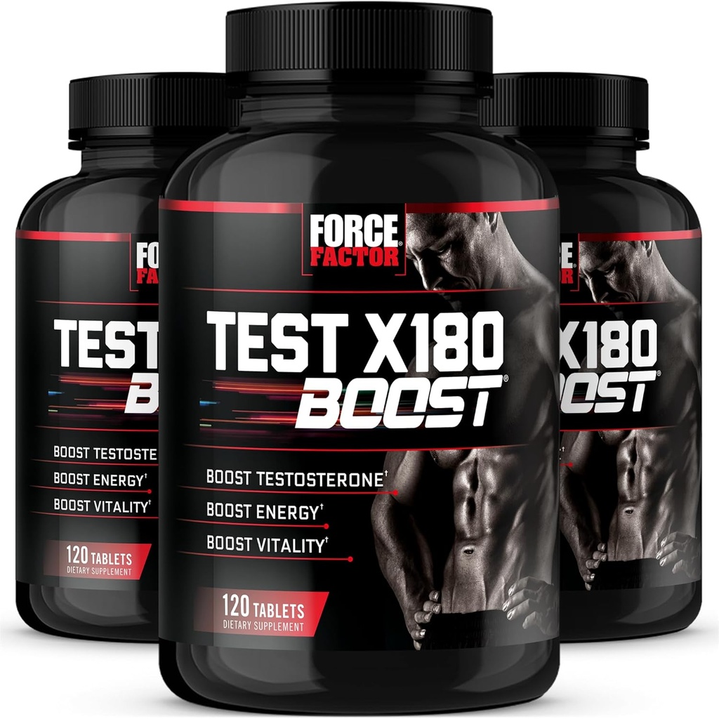 Force Factor Test X180 Boost, Testosterone Booster και Energy Supplement for Men, Boost Energy, Increase Stamina, and Enhance Vitality, with D-Aspartic Acid and Fenugreek, 120 Count (Pack of 3)