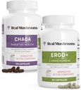 Real Mushrooms Ergothioneine (60ct) and Chaga (120ct) Bundle with Shiitake and Oyster Mushroom Extract - Longevity, Digestive Health - Vegan, Gluten Free, Non-GMO - Φυσική υποστήριξη για την υγιή γήρανση
