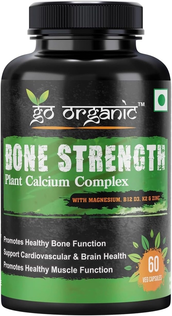 Eleven Zone Bone Strength - Plant-Based Calcium, Magnesium, Zinc, Vitamin D3, VIT B12, K2 - GMO, Soy, Gluten Free Ingredients - Whole Food Supplement for Bone Health - 60 Vegan Friendly Capsules