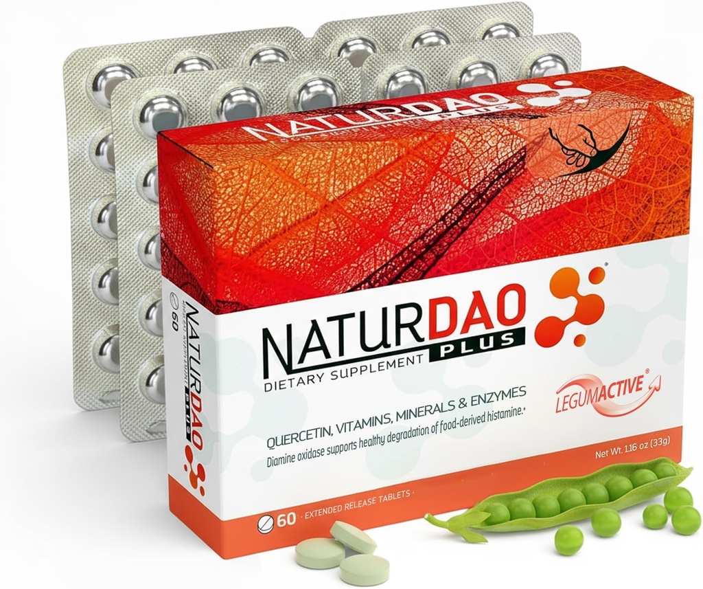 NATURDAO Plus® DAO Enzyme 1.000.000 HDU ανά δόση - Ένζυμο Καταλάσης - 8 Συμπαράγοντες και ανοσοενισχυτικά - Προηγμένη φόρμουλα αποκλεισμού ισταμίνης - Δυσανεξία τροφίμων - 60 Δισκία παρατεταμένης αποδέσμευσης