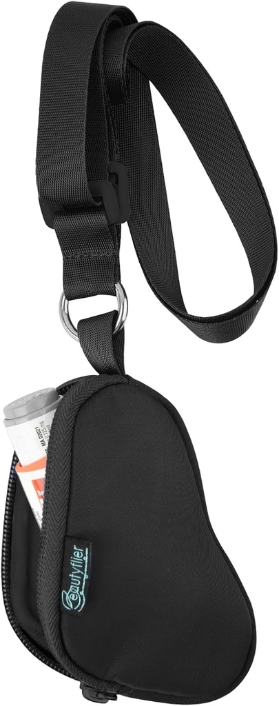 Beautyflier Asthma Inhaler Case Lanyard Holder Keychain Travel Handy Mini Bag for Adults and Kids, Does Not Include Inhaler (Black)