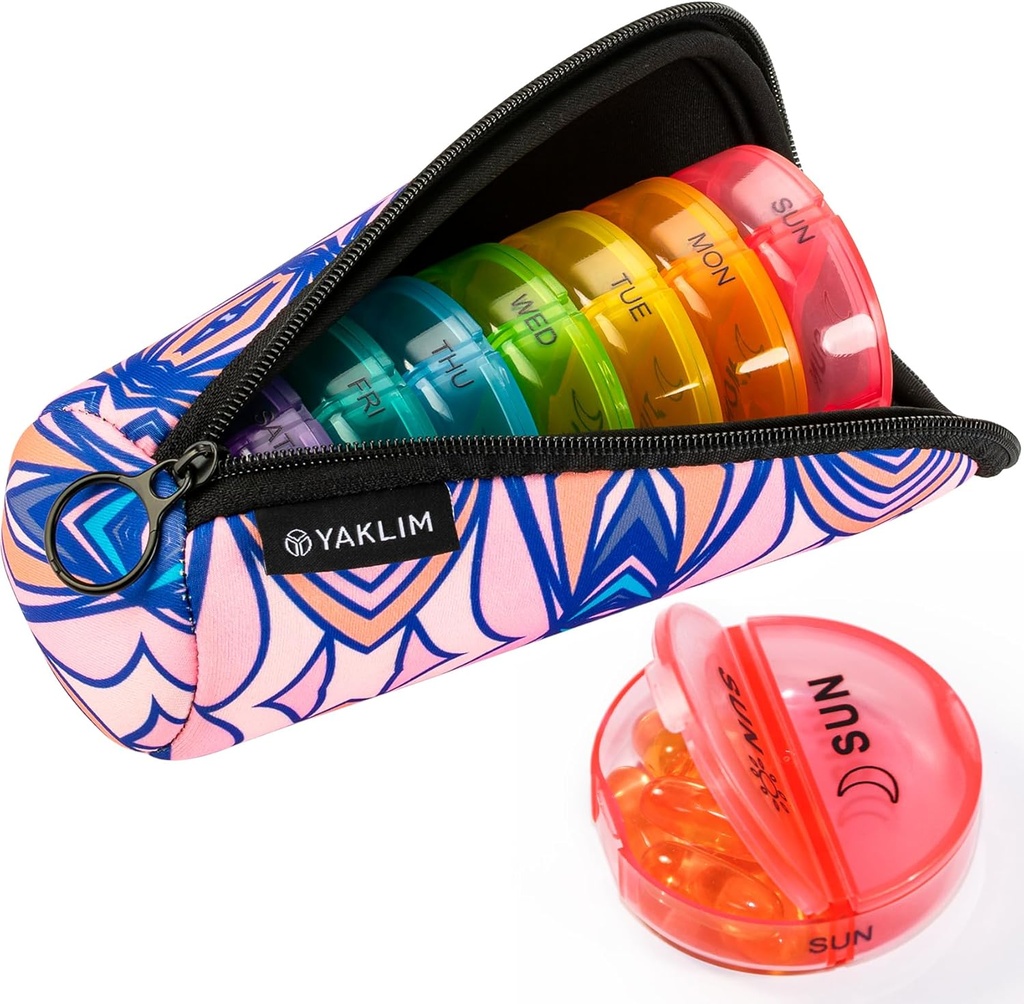 Yaklim Pill Organizer 2 φορές την ημέρα, Άριστη ποιότητα Neoprene Travel Pill Box, AM/PM Εβδομαδιαία Pill Containers 7 Ημέρα με Φορητή Zipper Storage Cloth Τσάντα για Βιταμίνη Fish Oils Συμπλήρωμα (Pink)