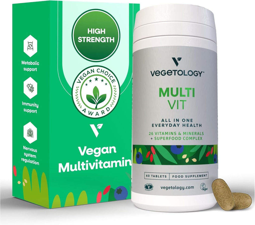 MultiVit Vegan Multivitamin Supplement, 26 Βιταμίνη & Ορυκτά – Συμπληρώματα Βιταμίνης για Μεταβολική, Εγκεφαλική Λειτουργία & Ανοσολογική Υποστήριξη – Πολυβιταμίνη για Γυναίκες, Άνδρες & Παιδιά