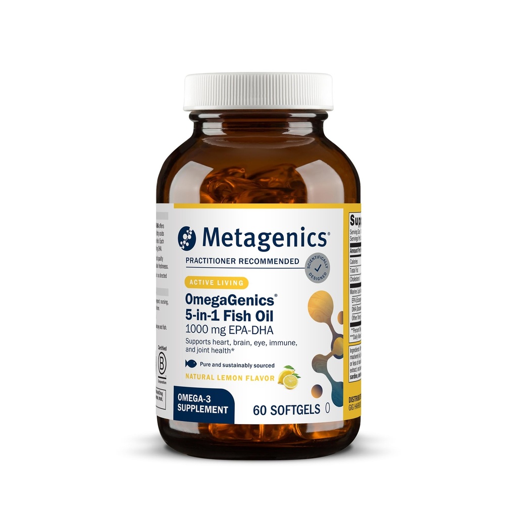 Μεταγονική OmegaGenics EPA-DHA 1000 mg - Υψηλής ισχύος Omega-3 Fish Oil συμπλήρωμα για την καρδιά, τον εγκέφαλο και την κοινή υγεία * - Βιώσιμα πηγάζει - 60 Softgels