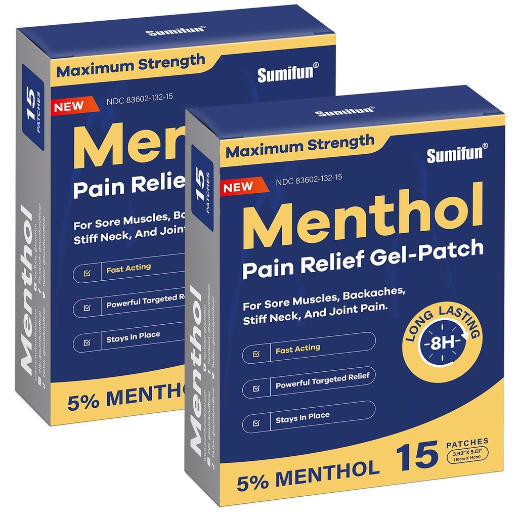 Sumifun 5% Menthol Pain Relief Patches - 30 Count Pain Patches για Neck, Shoulder, Elbow, Knee & Back Pain Relief - Προϊόντα ανακούφισης από τον πόνο στην πλάτη - Menthol Maximum Strength Pain Relief Patches