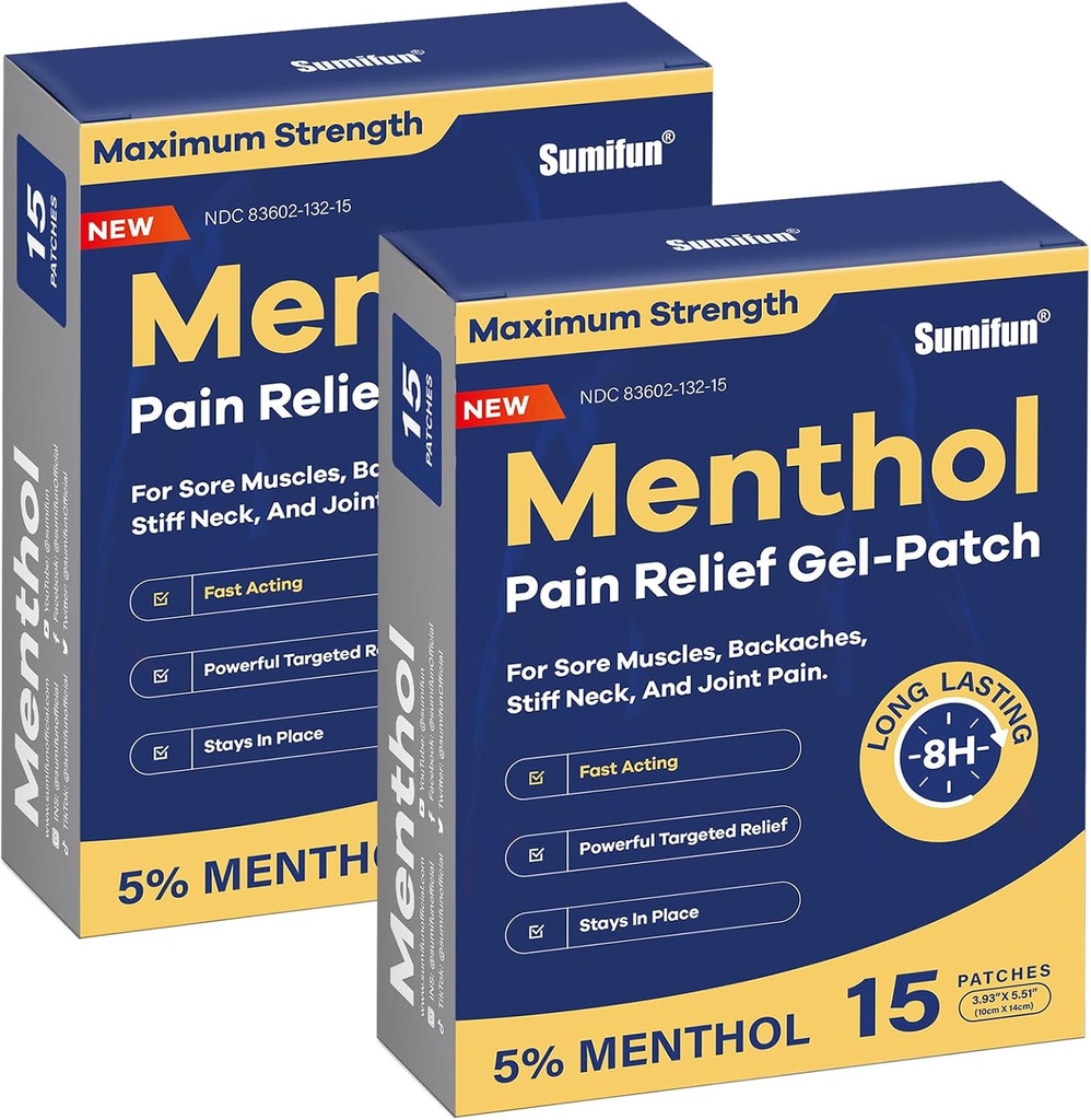 Sumifun 5% Menthol Pain Relief Patches - 30 Count Pain Patches για Neck, Shoulder, Elbow, Knee & Back Pain Relief - Προϊόντα ανακούφισης από τον πόνο στην πλάτη - Menthol Maximum Strength Pain Relief Patches