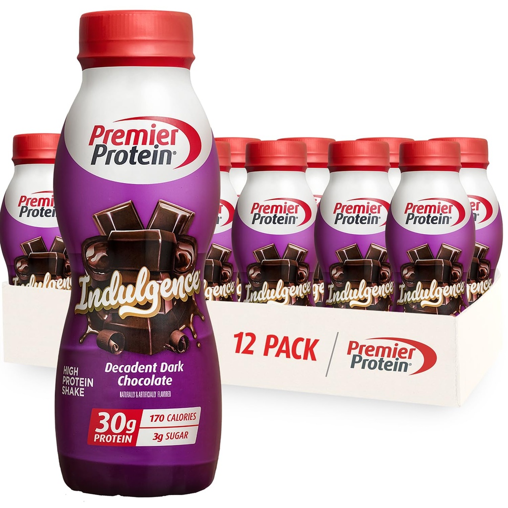 Premier Protein Indulgence Protein Shake, 30g Protein, 3g Sugar, Decadent Dark Chocolate, 11, 5 fl oz, Συσκευασία των 12