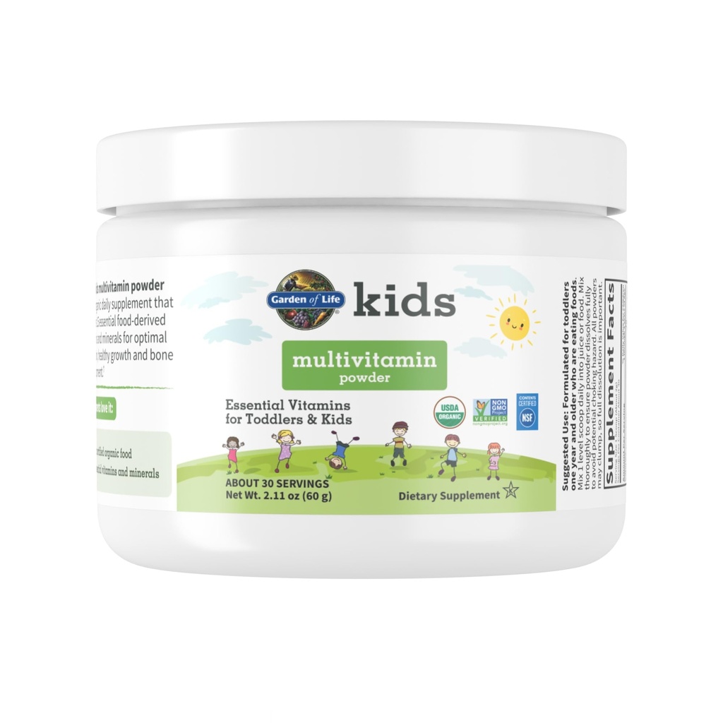 Garden of Life Kids Multivitamin Powder, Daily Vitamins and Minerals for Toddlers & Kids - Βιολογικό Toddler Multi Powder με 15 Βιταμίνη C, D3, Ψευδάργυρος για υγιή ανάπτυξη - Χωρίς γλουτένη - 30 ημέρες προσφοράς