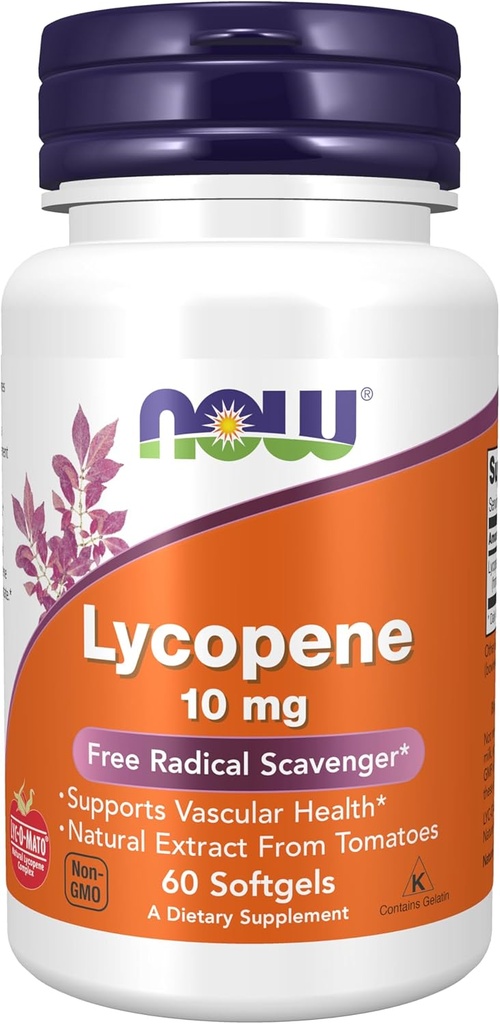 NOW Συμπληρώματα, Lycopene 10 mg με φυσικό εκχύλισμα από ντομάτες, Free Radical Scavenger*, 60 Softgels