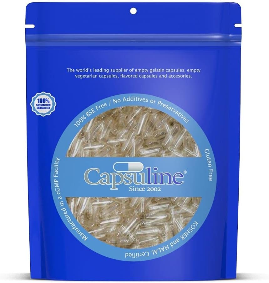 Capsuline Μέγεθος 2 - Καθαρίστε τις κενές κάψουλες Ζελατίνης - 1000 Count - Κενές κάψουλες χάπια γέλης - DIY Pure Bovine Pill Capulation - Empty Caps - Kosher, Χωρίς γλουτένη - Μη ΓΤΟ Πιστοποιημένο (Καθαρό)