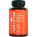 NutriRise Βιολογικές κάψουλες ρίζας Ashwagandha με μαύρο πιπέρι 1950mg, φυσικό στρες & mood, Thyroid & ανοσοποιητικό συμπλήρωμα υποστήριξης, βοήθεια ύπνου, σαφήνεια, εστίαση & ενέργεια, χωρίς γλουτένη, 180 κόμης