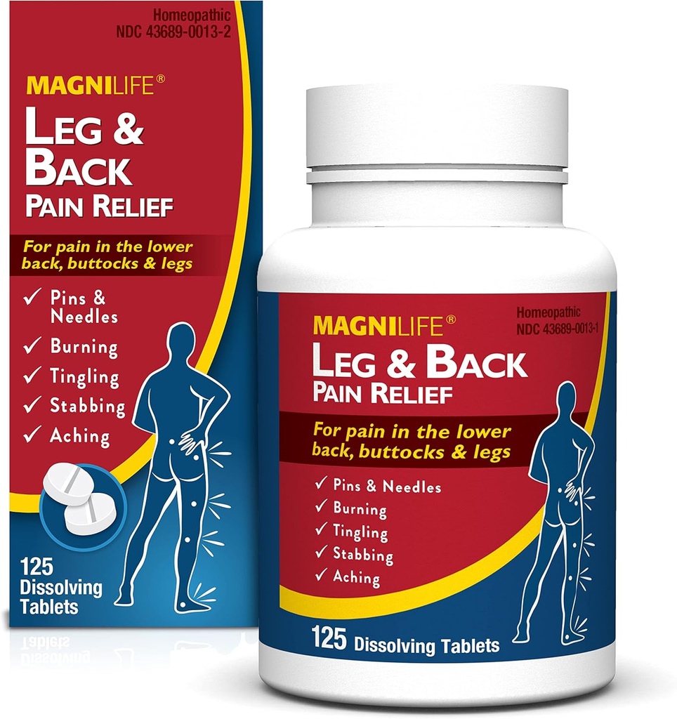 MagniLife Leg & Back Pain Relief, Fast-Acting Pain Relief, Naturally Soothe Burning, Tingling and Stabbing Pains, Symptomatic or Preventative, 125 Quick-Dissolve Tablets