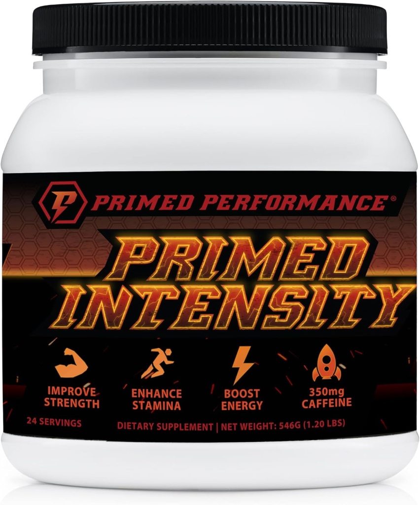 Primed Intensity Pre-Workout Supplement - All Natural - Βήτα-Αλανίνη, καφεΐνη, Κρεατίνη, Κιτρουλίνη, ΟΧΙ Booster (24 σερβιρίσματα) (Raspberry Lemonade)