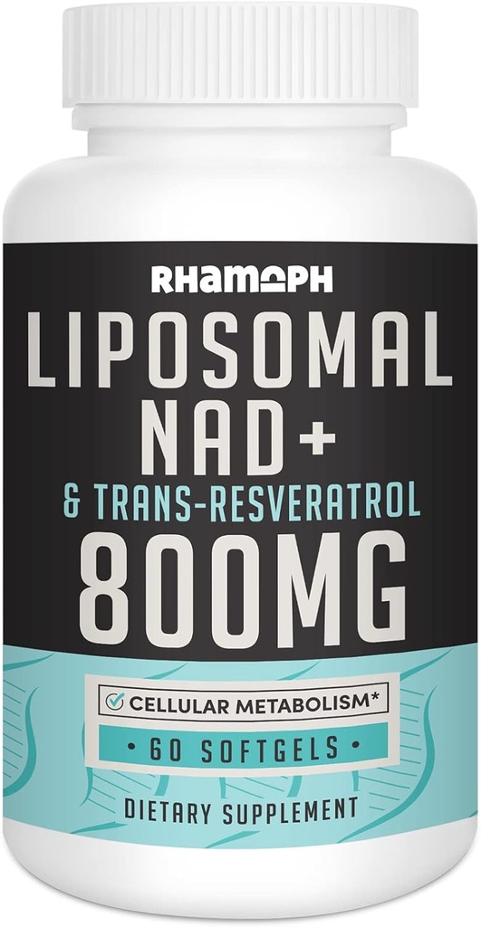 Λιποσωμική NAD+ 800 mg με Trans- ρεσβερατρόλη 300 mg, μέγιστη απορρόφηση, πραγματική NAD+ Συμπλήρωμα ενίσχυσης για υγιή γήρανση, Κυτταρική ενέργεια, επισκευή DNA, μακροζωία - 60 Softgels